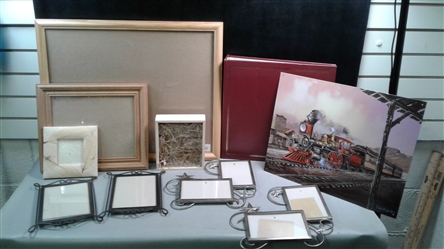 Photo Album, Picture Frames and Metal Train Picture