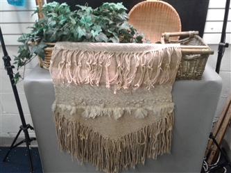 Woven Wool Wall Hanging, Faux Foliage & Baskets