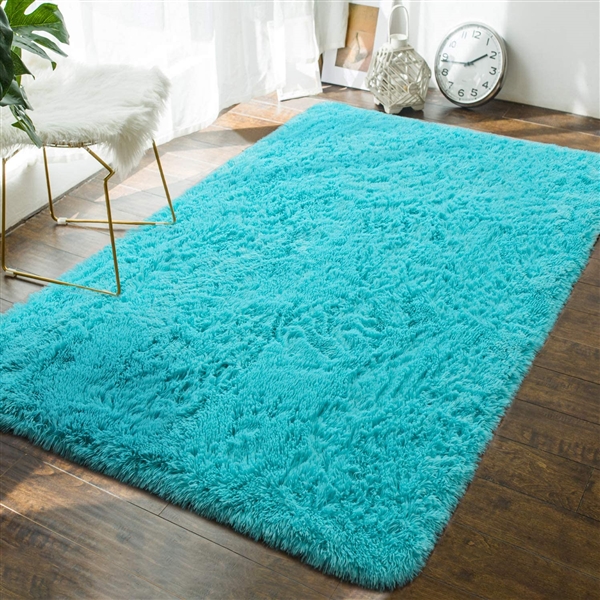 Soft Teal Shag Area Rug 5'x8'