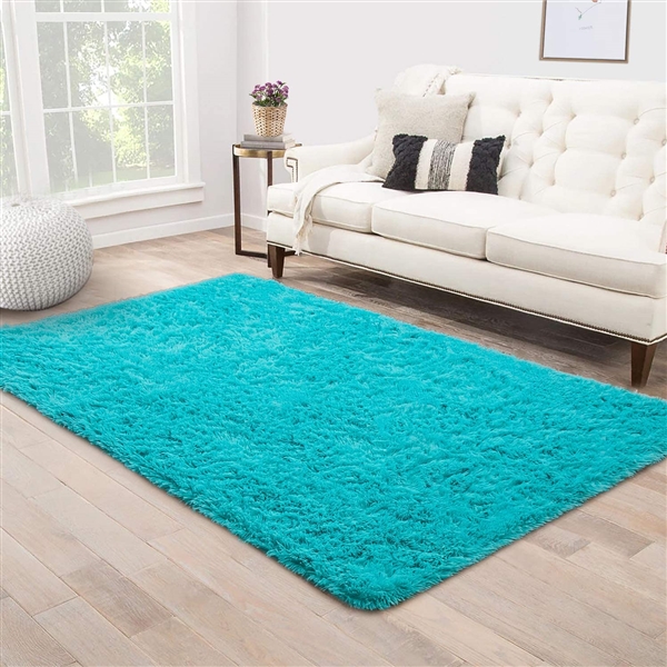 Soft Teal Shag Area Rug 5'x8'