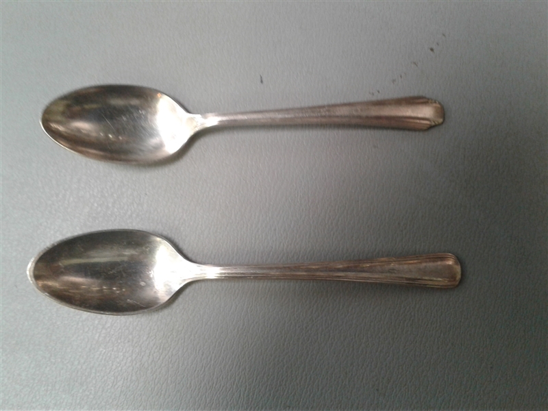Silver Spoons, Forks, and Butter Knives w/Wood Rack