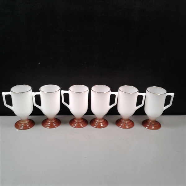 6 Vintage Federal Glass Pedestal Irish Coffee Mugs w/Brown Bases