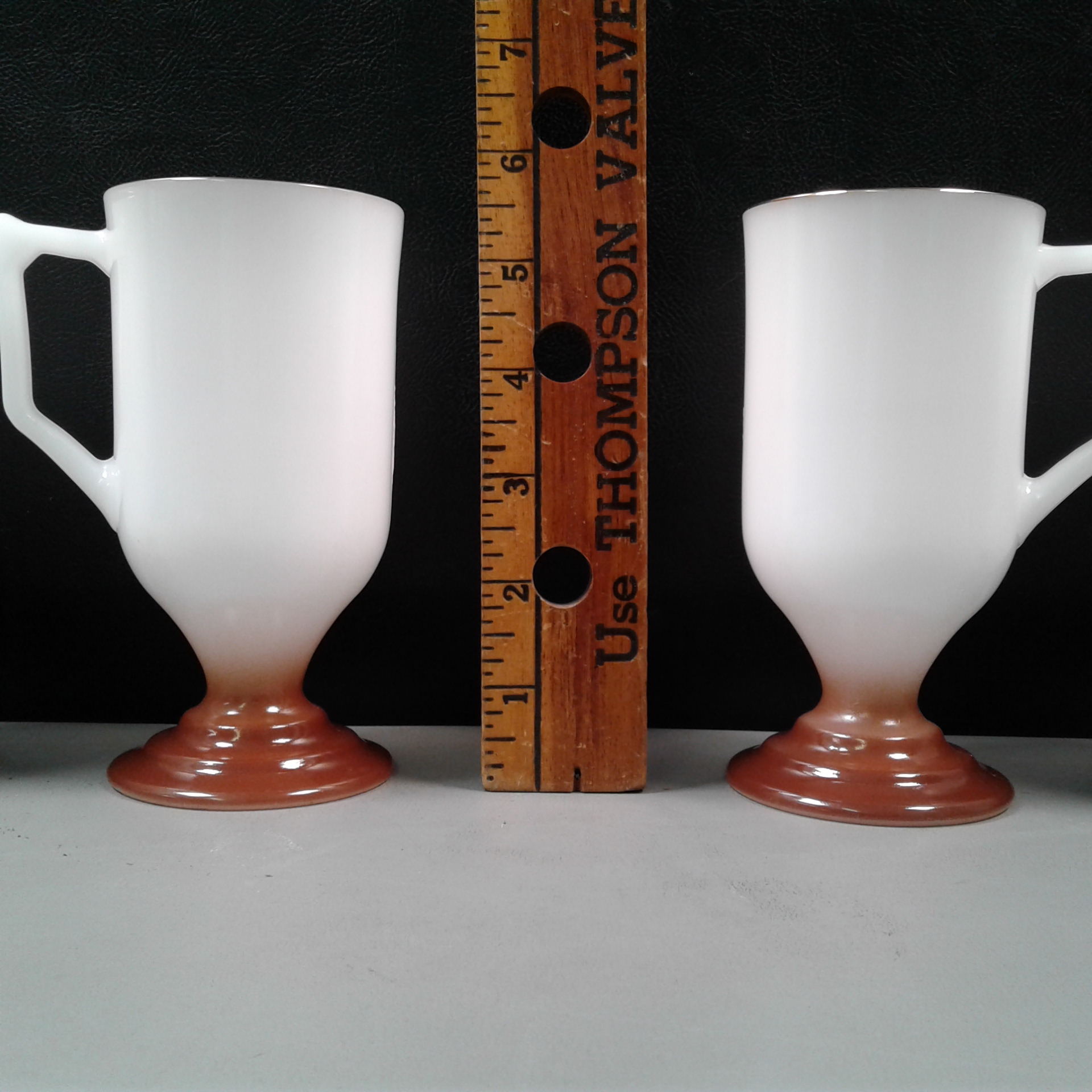 Milk Glass Pedestal Irish Coffee Mugs / Gold Rim Milk Glass/ 