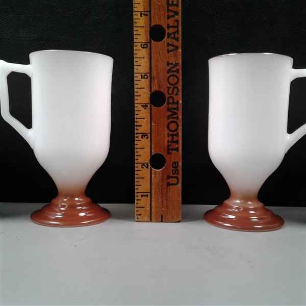 6 Vintage Federal Glass Pedestal Irish Coffee Mugs w/Brown Bases