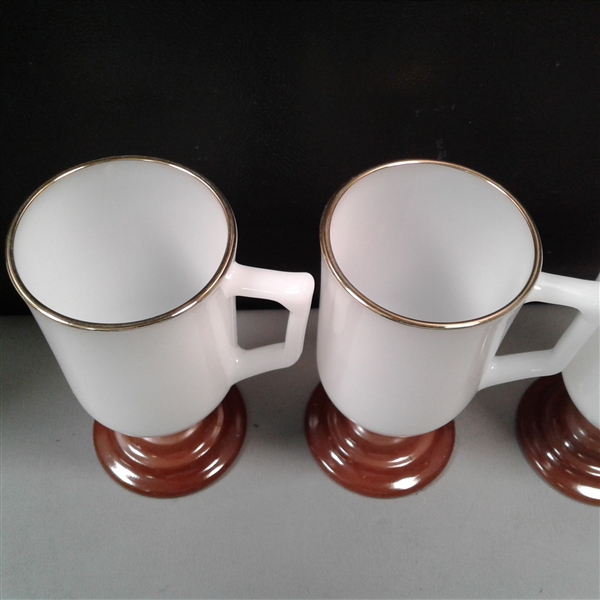 6 Vintage Federal Glass Pedestal Irish Coffee Mugs w/Brown Bases
