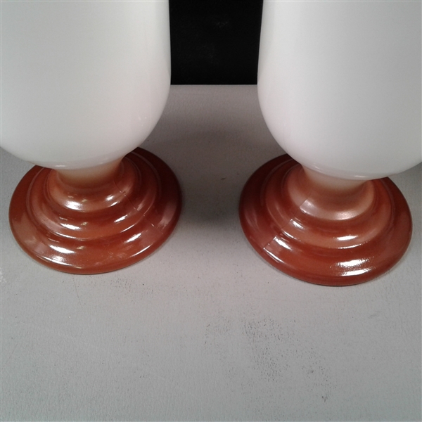 6 Vintage Federal Glass Pedestal Irish Coffee Mugs w/Brown Bases