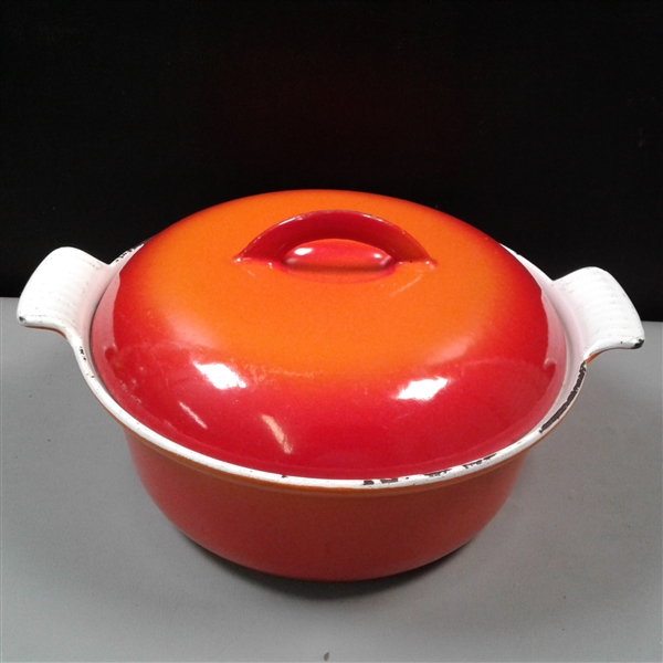 Vintage Descoware Belgium Orange Enamel Dutch Oven w/Lid