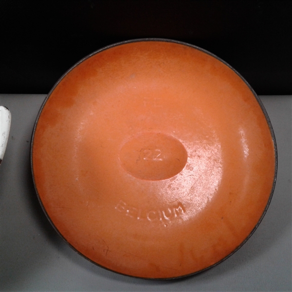 Vintage Descoware Belgium Orange Enamel Dutch Oven w/Lid
