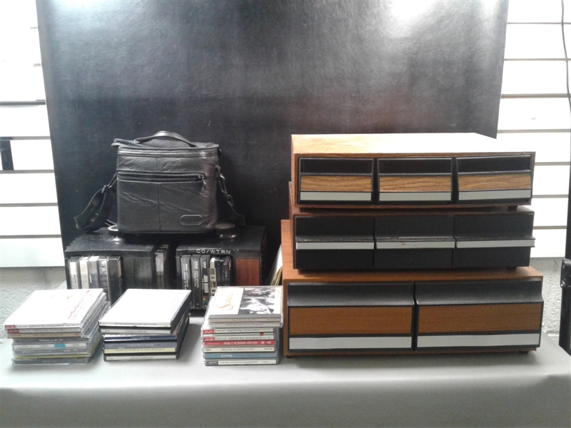 Cassette and VCR Tape Holders with Cassettes and CD's
