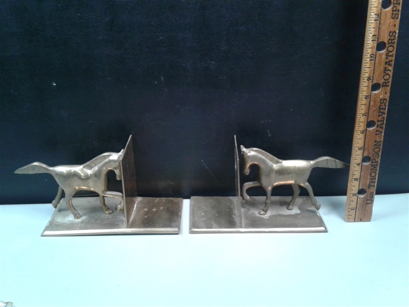 Horse Book Ends, Jesus On The Cross, And Bull Rider Ornament 