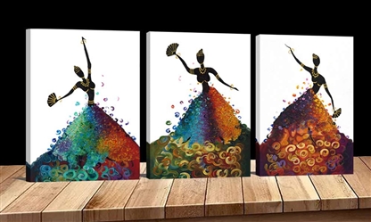 Canvas Print Set of 3 African American Dancing Abstract Dress 16x24