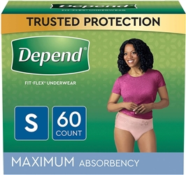 Depend FIT-FLEX Incontinence Underwear For Women, Small,60 Count