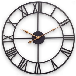 European Industrial Decor Wall Clock with Large Roman Numerals 20"