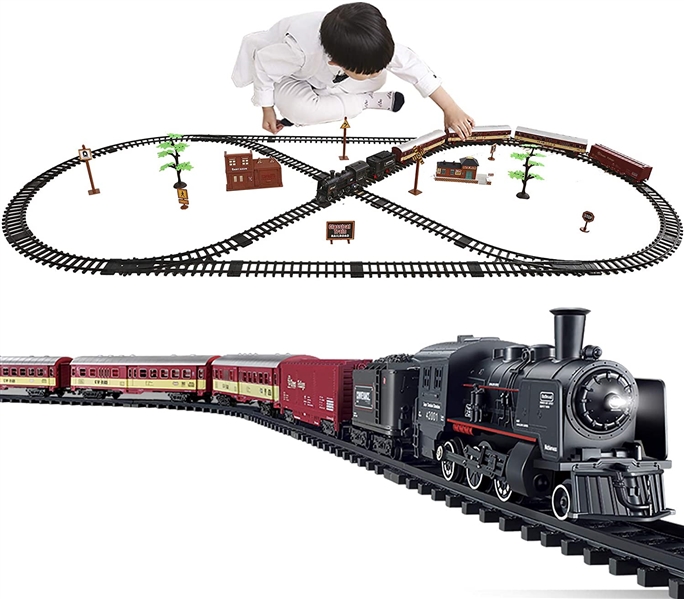 Electric Classical Train Set Battery Operated Play Set Toy w/ Smoke, Light and Sounds