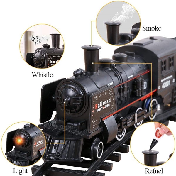 Electric Classical Train Set Battery Operated Play Set Toy w/ Smoke, Light and Sounds