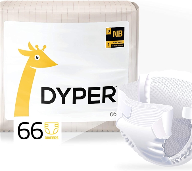 DYPER | Responsibly Sourced Bamboo Baby Diapers | Ink Free, Soft + Durable | New Born | 10 lbs & Under | 66 Count