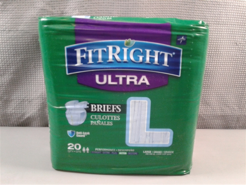 FitRight Ultra Adult Diapers, Disposable Incontinence Briefs with Tabs Large 20 Ct