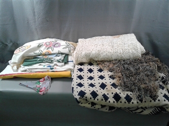 Vintage Linens- Table Cloths, Crochet Bedspread, Aprons, Etc