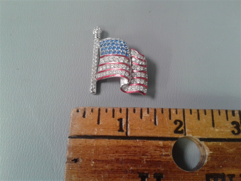 Vintage Signed Swarovski American Flag Brooch Pin