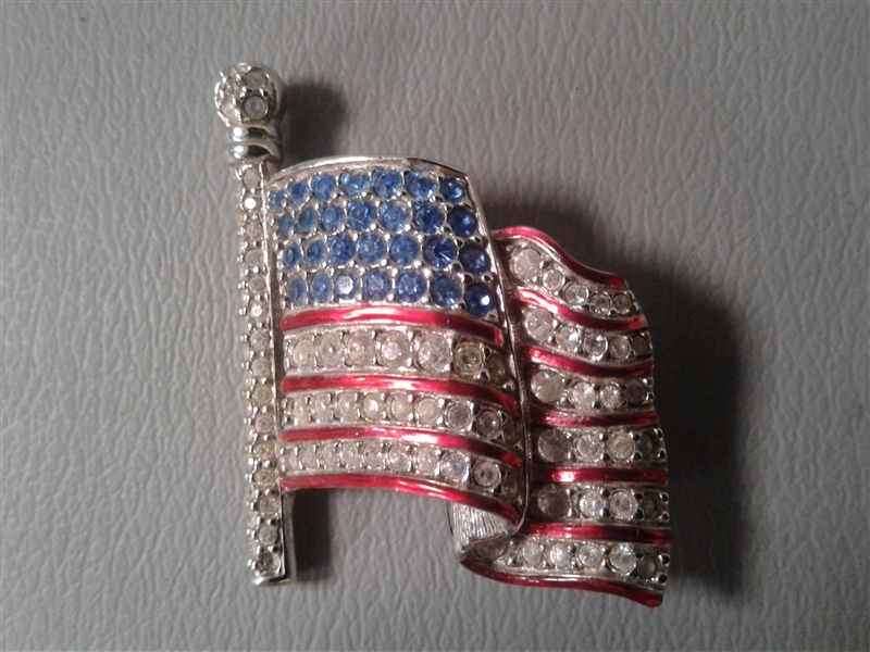 Vintage Signed Swarovski American Flag Brooch Pin