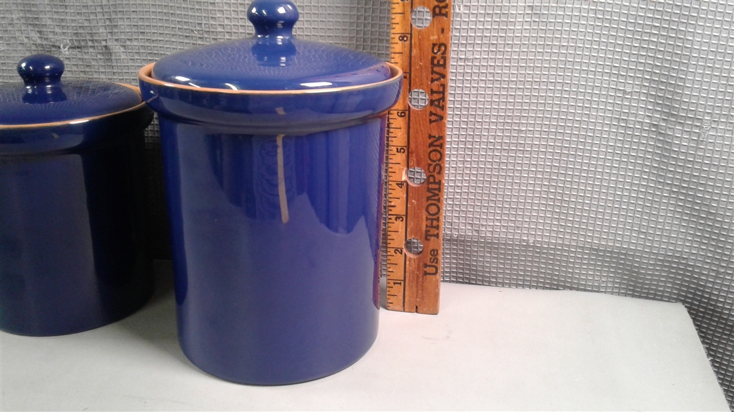 Set of 4 Cobalt Blue Canisters W/Brown Interior