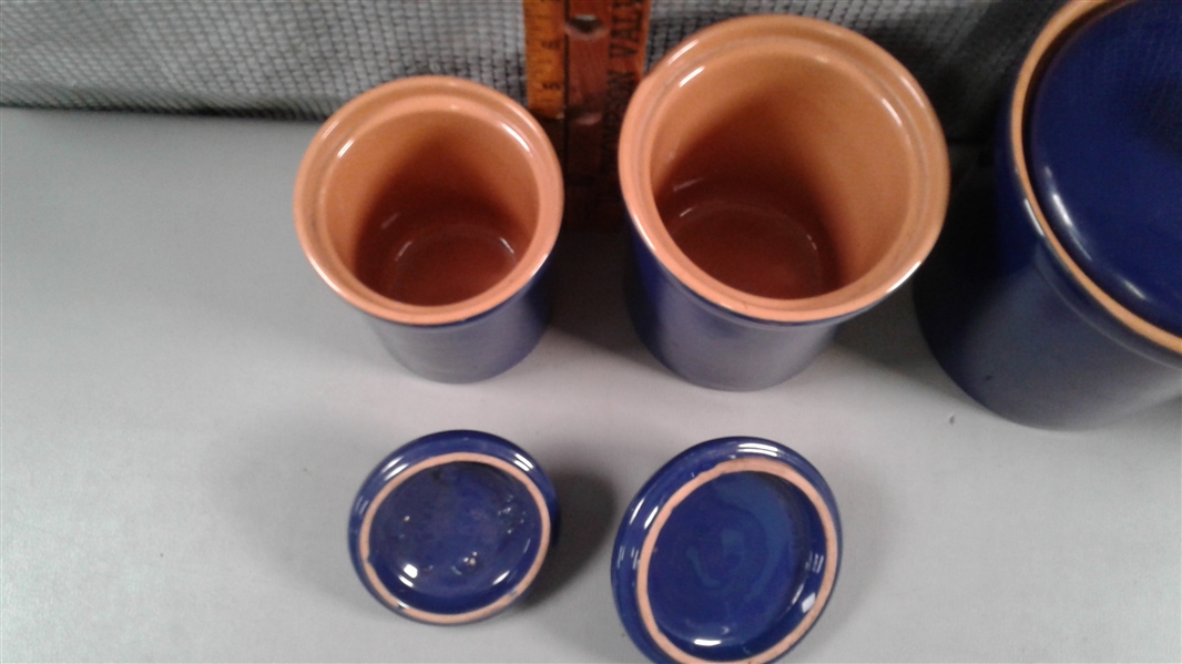 Set of 4 Cobalt Blue Canisters W/Brown Interior