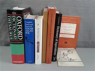 Books: Dictionary & Thesaurus, Superstitions, Nostradamus, Edgar Allan Poe, etc