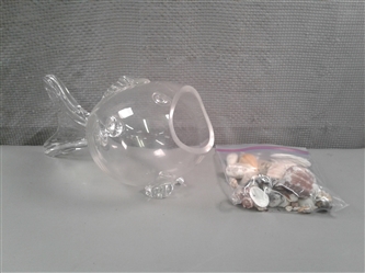 Glass Fist Vase/Terrarium Dish With Seashells