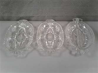 3 Pressed Glass Divided Serving Dishes