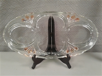 14 /4" Oval Glass Serving Dish With Colored Floral Design