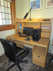 HP Windows 10 Computer with Desk, Chair, and Office Supplies