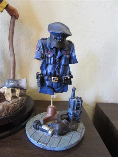 Fireman and Police Officer Statues