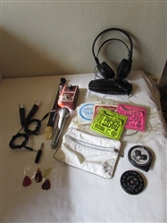 Musical Accessories. Guitar Strings, microphones, recorder, stereo infrared transmitter and headphones, etc.