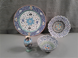 Collection of Persian Minakari Enamel Copper Pieces
