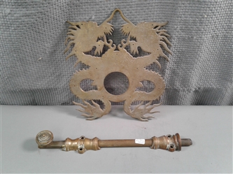 Antique Brass Slide Lock and Chinese Dragons