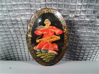 Vintage Russian Handpainted Black Lacquer Pin