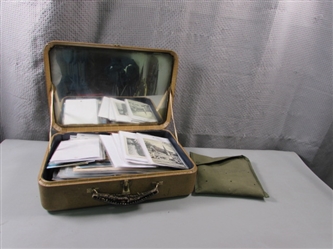 Vintage Case w/Old Postcards, Pictures and Letters & Military Heat Pad