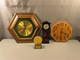 Vintage Seth Thomas Hexagon Wall Clock, Elgin, Quartz, and Woodstock Plaque