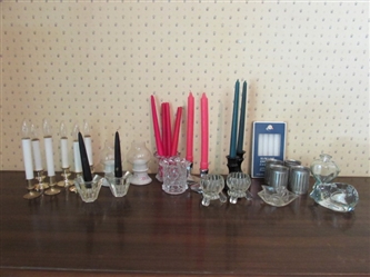 GLASS, BRASS & MORE CANDLESTICKS AND HOLDERS