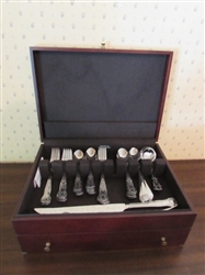 STAINLESS MONOGRAMMED FLATWARE IN CHEST