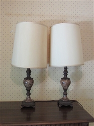 PAIR OF MARBLE/METAL BASE TABLE LAMPS