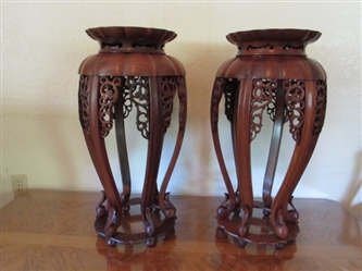 PAIR OF CARVED ASIAN PEDESTAL TABLES
