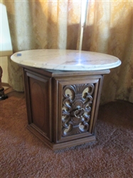 VINTAGE OCTAGON SIDE TABLE WITH MARBLE TOP