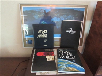VARIETY OF ATLASS AND FRAMED WORLD MAP