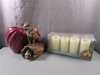Flameless LED Candles, Vase, and Ceramic Figurine