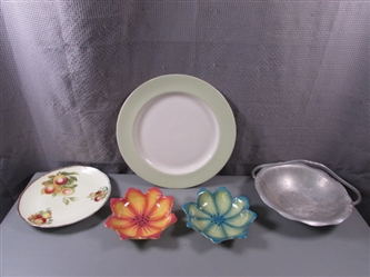 Floral Dishes, Plate, Platter, and Aluminum Bowl