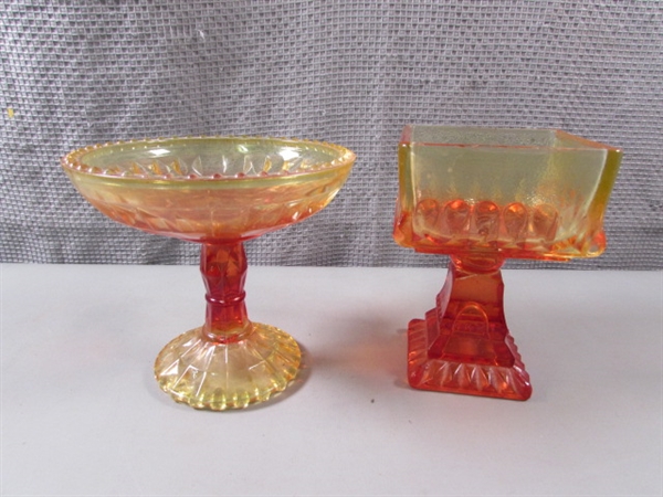 Vintage Jeanette Amberina Pedestal Dishes