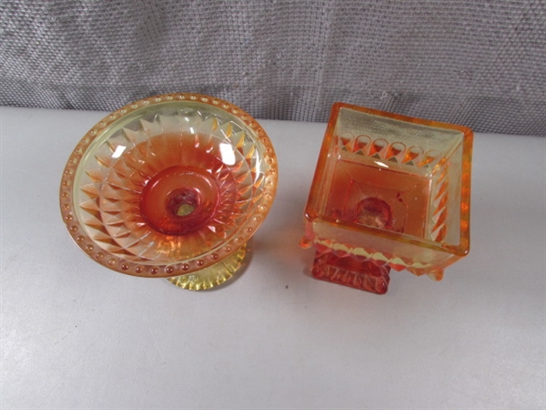 Vintage Jeanette Amberina Pedestal Dishes