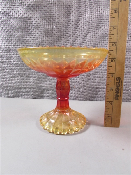Vintage Jeanette Amberina Pedestal Dishes