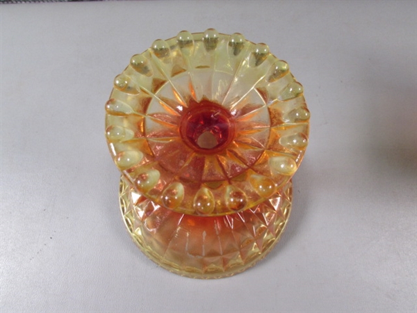 Vintage Jeanette Amberina Pedestal Dishes